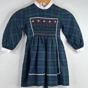 Vintage Polly Flinders Dress 6X Hand Smocked Tartan Plaid Christmas Holiday Twee